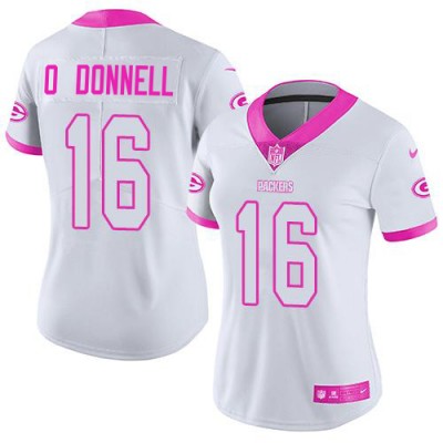 Nike Green Bay Packers #16 Pat O'Donnell WhitePink WoWomen's Stitched NFL Limited Rush Fashion Jersey